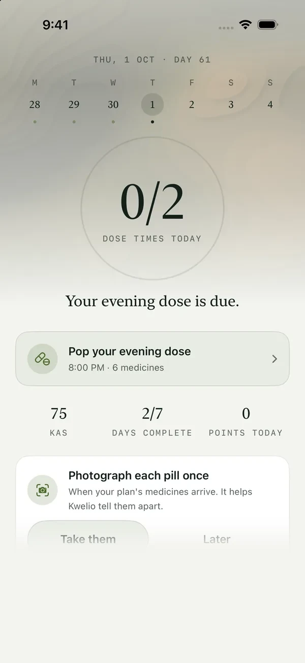 The Today screen of POP by Kwelio